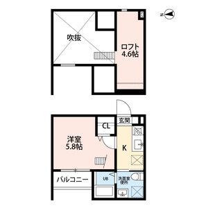 AUBE 鈍池町(1K/2階)の間取り写真