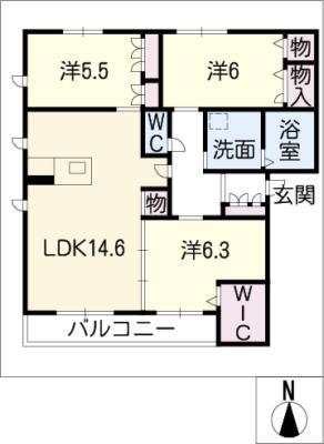 プルメリア(3LDK/1階)の間取り写真