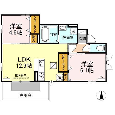ファミール B棟(2LDK/1階)の間取り写真