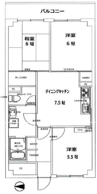 ゾンネンハイム北砂(3DK/9階)の間取り写真