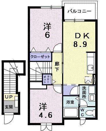 ファミーユ(2DK/2階)の間取り写真