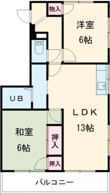 クレセントヤシロ(2LDK/3階)の間取り写真