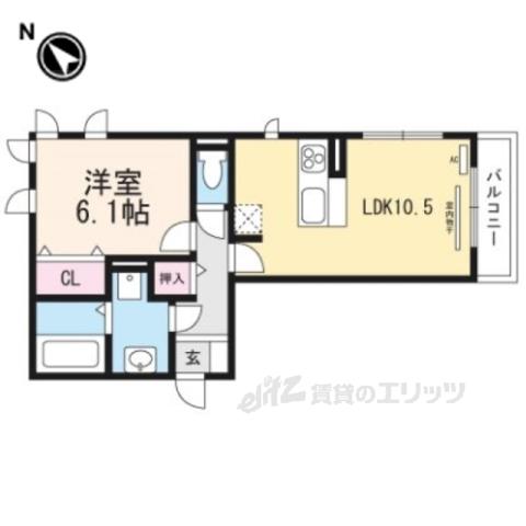シャーロット水口 A棟(1LDK/3階)の間取り写真