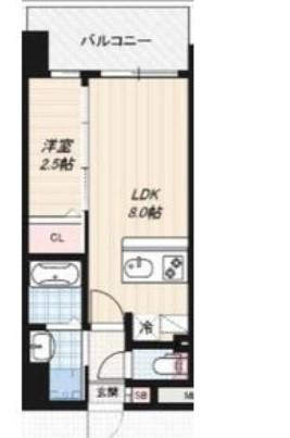 LUXE玉造南(1LDK/14階)の間取り写真