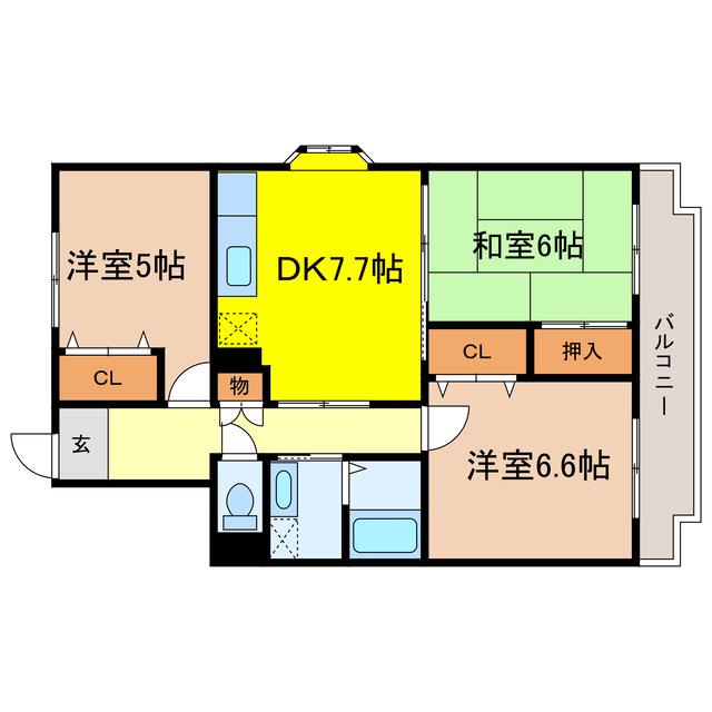ガーデンハウス石山寺(3DK/3階)の間取り写真