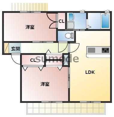 グリーンコート上牧(2LDK/1階)の間取り写真