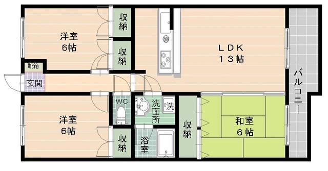 YUKOハイム1(3LDK/4階)の間取り写真
