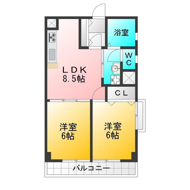 第1小美野マンション(2LDK/5階)の間取り写真