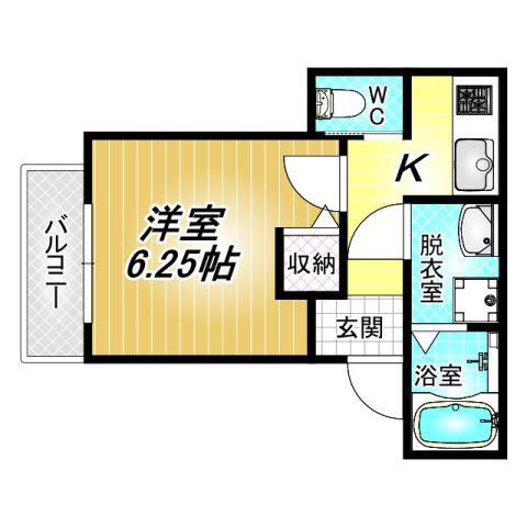 カーサフォルトゥナート羽曳野I(1K/2階)の間取り写真