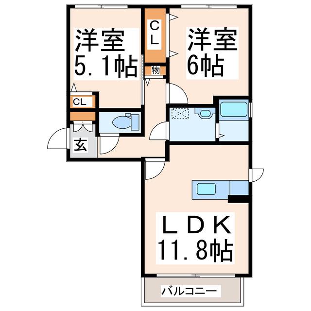 ディアノンSTAGE II (2LDK/2階)の間取り写真
