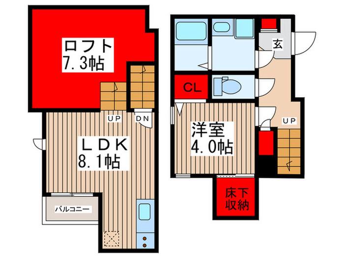 CB今羽カンシャル(1LDK/1階)の間取り写真