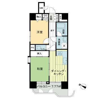 ライオンズマンション一番町(2DK/12階)の間取り写真