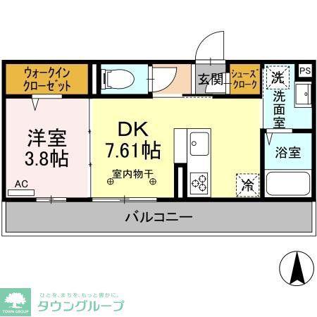 カサソレイユ(1DK/2階)の間取り写真