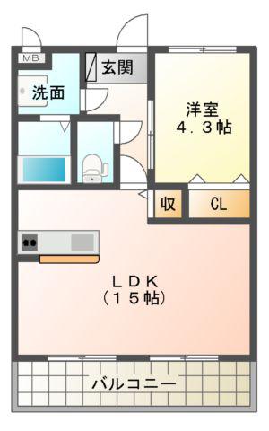 グランフィーネ北泉(1LDK/2階)の間取り写真