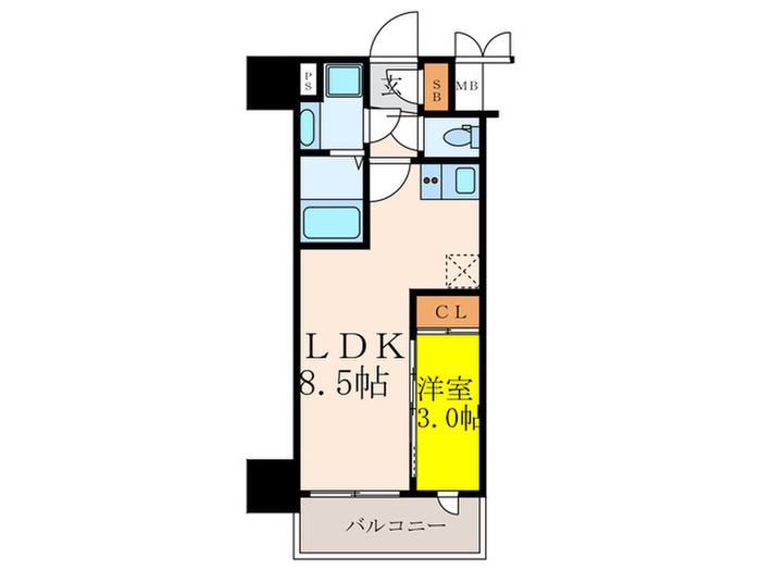 アドバンス江坂東デパール(1LDK/3階)の間取り写真