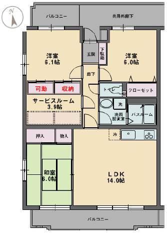 コルティーレ弐番館(3SLDK/3階)の間取り写真