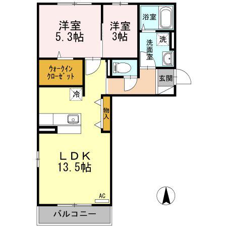 D-ROOM平尾山荘通(2LDK/3階)の間取り写真