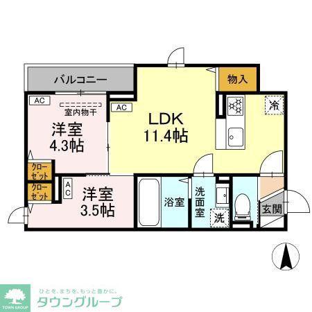 セレスティア中台 III(2LDK/2階)の間取り写真