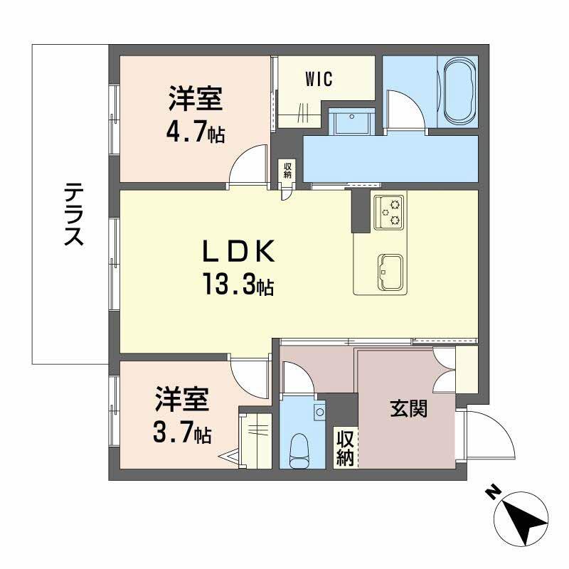 シャーメゾン トレゾール(2LDK/1階)の間取り写真