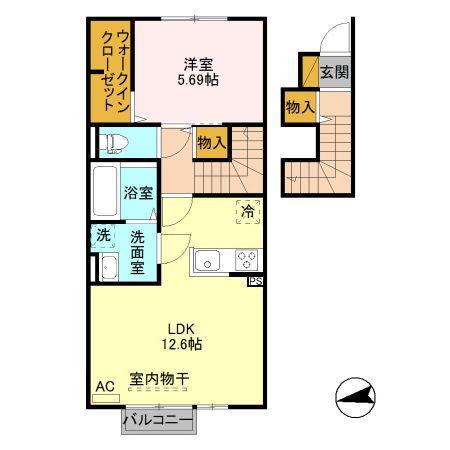 フィラージュ B(1LDK/2階)の間取り写真