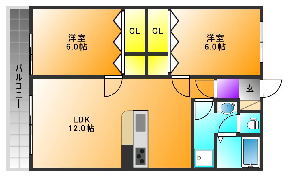 吉武ビル(2LDK/1階)の間取り写真