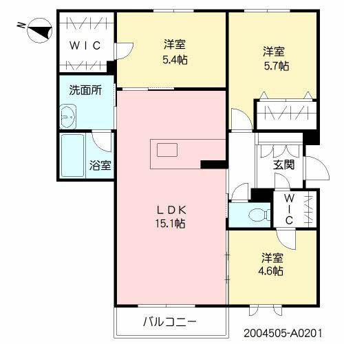 シャーメゾンROCK FIELD(3LDK/2階)の間取り写真