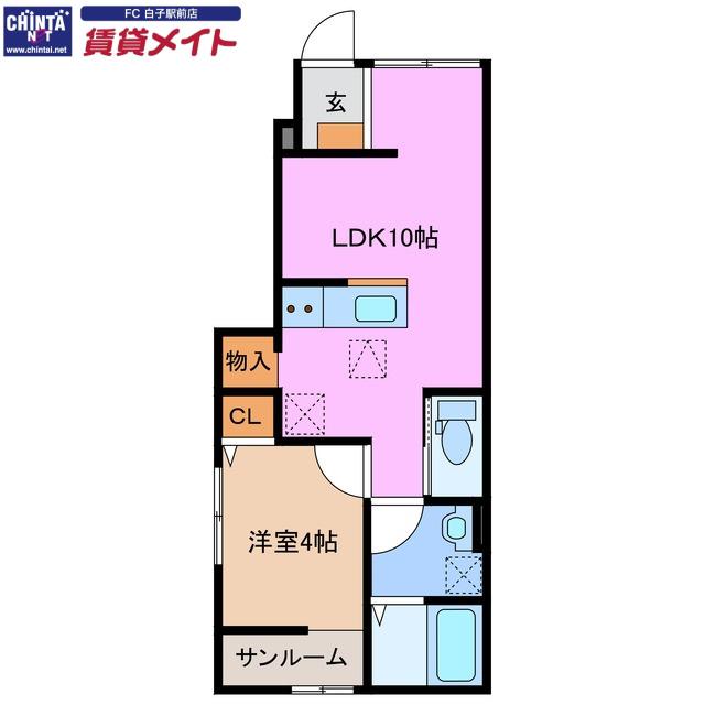 ベレッツァ鈴鹿 B棟(1LDK/1階)の間取り写真