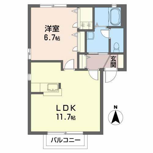 サウスガーデンD(1LDK/2階)の間取り写真