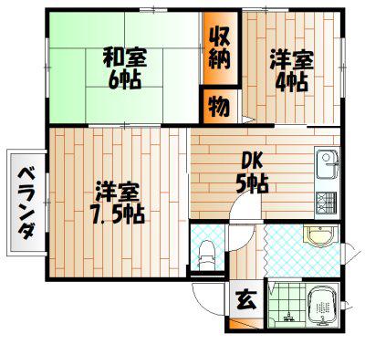 新町ヒルズB棟(3DK/2階)の間取り写真