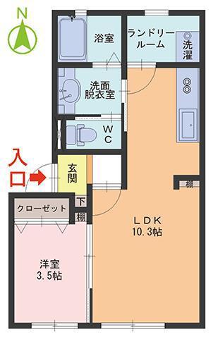 リブフラット城東 A棟(1LDK/1階)の間取り写真