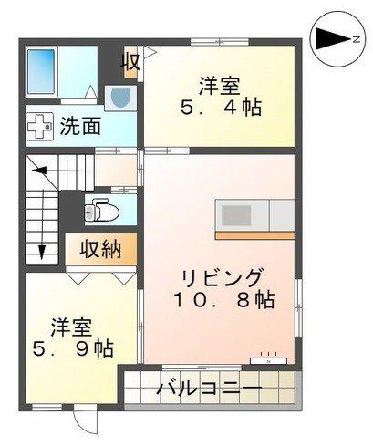 スローハンド六番館(2LDK/2階)の間取り写真