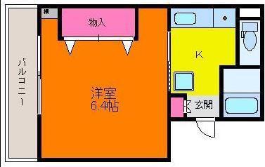 ゆうマンション(1K/6階)の間取り写真