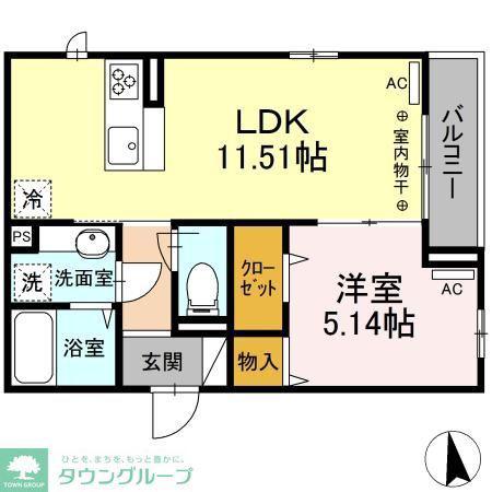 BLANCHENEIGE A棟(1LDK/2階)の間取り写真