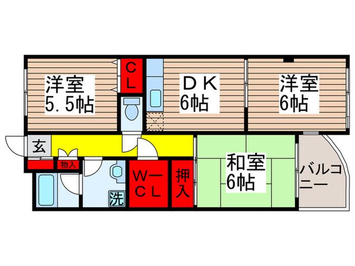 MS FLAT(3DK/3階)の間取り写真