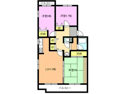 ガーデンプラトー河和田 C棟(3LDK/4階)の間取り写真