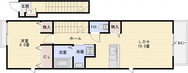カンフォートアイ(1LDK/2階)の間取り写真
