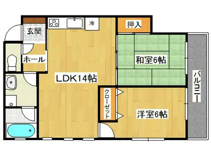 大屋ハイツ(2LDK/2階)の間取り写真