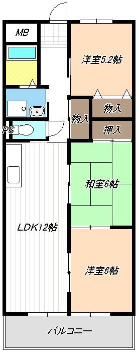 陽明ハイツ(3LDK/4階)の間取り写真