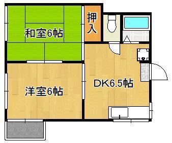 コスモハイツ(2DK/2階)の間取り写真