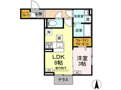ディースクエア子安町(1LDK/1階)の間取り写真