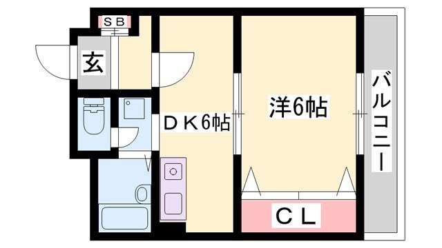 ファーストイン夢前川駅前(1DK/6階)の間取り写真