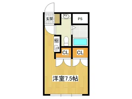 ハッカーアパートメント(ワンルーム/1階)の間取り写真