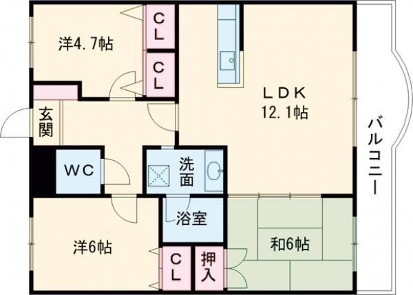 ライオンズマンションマキシム櫛原(3LDK/6階)の間取り写真