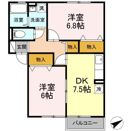 エバンス・ルピナ(2DK/2階)の間取り写真