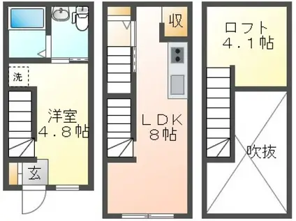 S.A.BOX西条駅前B棟(1LDK/1階)の間取り写真