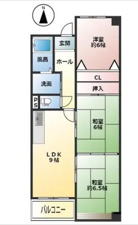秋篠タウンハイツ(2LDK/2階)の間取り写真