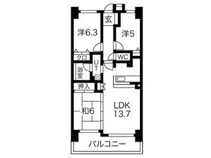 元今泉レジデンス(3LDK/14階)の間取り写真