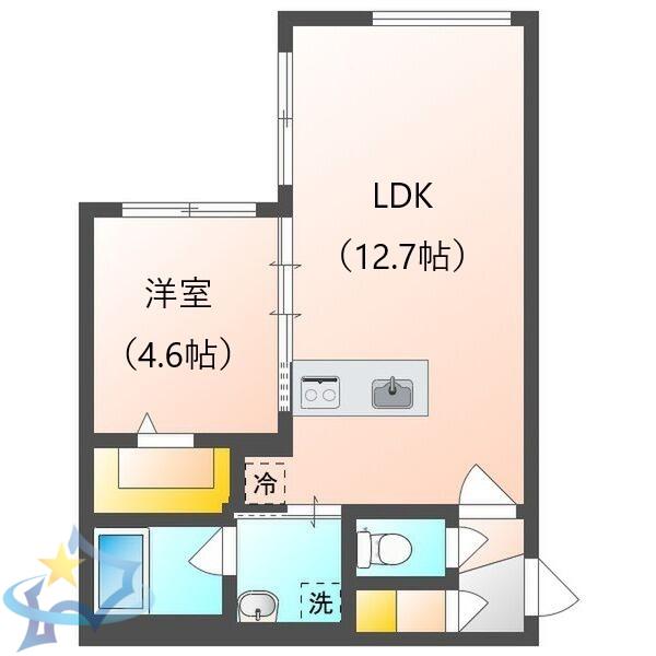 カレラ学園前(1LDK/1階)の間取り写真