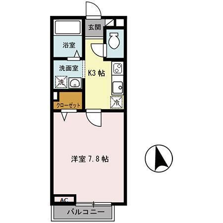 ディーフレア南本町(1K/2階)の間取り写真