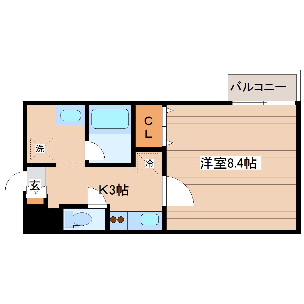 メルベイユ台原(1K/3階)の間取り写真